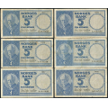 -3- Lott 6 stk. 5 kr. 1955A-1957D, VK - 1955A, 1955B, 1955C, 1956C, 1956D & 1957D

Kv. 1 (55A) til 1- / Numisma Mynthandel A/S: kr.  74,-