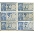 -15- Lott 6 stk. 5 kr. 1960G-1963K, VK - 1960G, 1960H, 1961I, 1962J, 1962K & 1963K

Kv. 1/1- til 1 / Numisma Mynthandel A/S: kr.  69,-