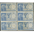 -18- Lott 6 stk. 5 kr. 1960H-1963L, VK - 1960H, 1961I, 1962J, 1962K (rifter), 1963K (rifter) & 1963L

Kv. 1- til 1 / Numisma Mynthandel A/S: kr.  73,-