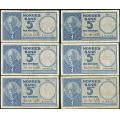-22- Lott 6 stk. 5 kr. 1961I-1963K, VK - 2x 1961I, 2x 1962J, 1962K & 1963K

Kv. 1/1- / Numisma Mynthandel A/S: kr.  72,-