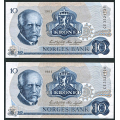 -35- Lott 10 stk. 10 kr. 1983C, Kv. 0 - 2x CE (3521525-6) & 8x CL (3217593-600) / Numisma Mynthandel A/S: kr.  66,-