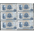 -44- Lott 12 stk. 10 kr. 1981B, Kv. 0/01-0 - 2x BA (7300367-68), 7x BE (6537627-29 & 7623756-59), 3x BH (6531402-5) / Numisma Mynthandel A/S: kr.  126,-