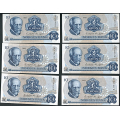 -45- Lott 10 stk. 10 kr. 1981B, Kv. 0/01-0 - 6x BJ (6699925-27 & 7845687-89), 2x BK (7644840-41) & 2x BL (7985698-99

Mest 0/01 / Numisma Mynthandel A/S: kr.  21,-
