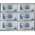 -47- Lott 18 stk. 10 kr. 1982C, Kv. 0/01-0 - 5x CB (0223059-60 & 1251853-55), 2x CC (1994288-89), 5x CD (1618461-62 & 2006978-80) & 6x CF (2003959-61 & 2013527-29) / Numisma Mynthandel A/S: kr.  27,-