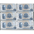 -53- Lott 12 stk. 10 kr. 1984C og 1983C, Kv. 0/01-0 - 3x 1984CJ (5477902-4), liten rift p en, 2x 1983CK (3958262-63) 7x 1983CL (2595292-93, 3585041-43 & 4007098-99), / Numisma Mynthandel A/S: kr.  82,-