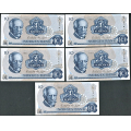 -56- Lott 11 stk. 10 kr. 1983C, Kv. 0/01-0 - 3x CW (2366762-64), 2x CY (3673478-79), 2x CZ (3083737-38) & 4x C (3569598-99 & 3596107-8) / Numisma Mynthandel A/S: kr.  48,-
