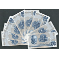 -59- Lott 12 stk. 10 kr. 1979B, Kv. 0/01-0 - 10x BB (1882629-30, 4051134-36 & 4051153-57) & 2x BG (5109853-54) / Numisma Mynthandel A/S: kr.  35,-