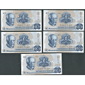 -60- Lott 14 stk. 10 kr. 1979B, Kv. mest 0/01 - 5x BC (1575225-27 & 4335870-71), 2x BH (2459390-91), 3x BM (1921962-64) & 4x BS (3505366-67 & 4729221-22) / Numisma Mynthandel A/S: kr.  111,-
