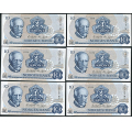 -62- Lott 12 stk. 10 kr. 1979B, Kv. 0/01-0 - 6x B (1675856-57, 1879602-3 & 2866805-6), 3x BZ (1695059-61) & 3x B (5095054-56) / Numisma Mynthandel A/S: kr.  89,-