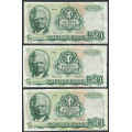 -56- Lott 5 stk. 50 kr. 1966X, erst, VK - Presset. Erstatningssedler.

Kv. 1- (4x), hvorav en med 5 mm rift (-438). Videre 1x 1/1-, m/graffiti / Numisma Mynthandel A/S: kr.  264,-