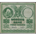 -18- 50 kroner 1954B, kv. 1-, bretterift. - Presset. Jahn/Thorp. Brettehull og sm bretterifter. / Numisma Mynthandel A/S: kr.  62,-