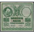 -20- 50 kroner 1954B, kv. 1--, bretterifter. - Presset. Jahn/Thorp. Brettehull og bretterifter. 2-3 mm. / Numisma Mynthandel A/S: kr.  66,-