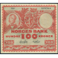 -16- 100 kroner 1951B, kv. 1/1+ / Numisma Mynthandel A/S: kr.  118,-