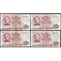 -22- Lott 4 stk. 100 kr. 1967X-72X. erstatning, VK - Erstatningssedler. 1967X, ca. 1 cm rift nede i midten.

Kv. 1/1- til 1/1+ / Numisma Mynthandel A/S: kr.  488,-