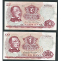 -12- Lott 2 stk. 100 kr. 1969Z &1977Z, erst, 1-million, VK - 1969Z og 1977Z

Kv. 1 og 1/1+ / Numisma Mynthandel A/S: kr.  191,-