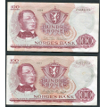 -14- Lott 2 stk. 100 kr. 1969Z &1977Z, erst, 1-million, VK - 1969Z og 1977Z

Kv. 1/1- til 1 / Numisma Mynthandel A/S: kr.  133,-