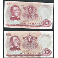 -16- Lott 2 stk. 100 kr. 1970Z &1977Z, erst, 1-million, VK - 1970Z og 1977Z

Kv. 1 og 1/1+ / Numisma Mynthandel A/S: kr.  177,-