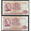 -26- Lott 2 stk. 100 kr. 1972Z & -74Z, erst, 0-million, VK - 1972Z og 1974Z

kv. 1- til 1/1- / Numisma Mynthandel A/S: kr.  210,-