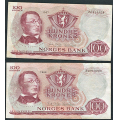 -1- Lott 2 stk. 100 kr. 1967Z & 1968Z, VK (0-mill) - Erstatningssedler.

Kv. 1/1- og 1- / Numisma Mynthandel A/S: kr.  263,-