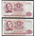 -8- Lott 2 stk. 100 kr. 1962Z & 1966Z, VK (0-mill) - Erstatningssedler.

Kv. hhv. 1/1+ og 1 / Numisma Mynthandel A/S: kr.  254,-