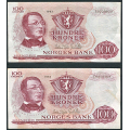 -9- Lott 2 stk. 100 kr. 1962Z & 1963Z, VK (0-mill) - Erstatningssedler.

Hhv. Kv. 1/1-, flekk og 1. / Numisma Mynthandel A/S: kr.  222,-