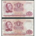 -10- Lott 2 stk. 100 kr. 1962Z & 1963Z, VK (0-mill) - Erstatningssedler.

Hhv. Kv. 1/1- og 1. / Numisma Mynthandel A/S: kr.  210,-