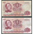 -13- Lott 2 stk. 100 kr. 1962Z & 1963Z, VK (0-mill) - Erstatningssedler.

Kv. 1/1-, rift nede ca 5 mm, og 1-/2. / Numisma Mynthandel A/S: kr.  243,-