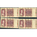 -14- Lott 4 stk. 100 kr. 1979H, VK - Erstatningssedler. 1979 HA, HB, HC (rift ca. 7 mm oppe hyre side) & HD

Kv. 1/1- til 1. / Numisma Mynthandel A/S: kr.  2,-
