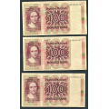 -19- Lott 3 stk. 100 kr. 1979H, VK - Erstatningssedler. 1979 2x HI & 1x HP

Kv. 1 til 1+ / Numisma Mynthandel A/S: kr.  221,-