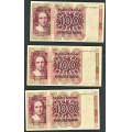 -23- Lott 3 stk. 100 kr. 1977H, VK - Erstatningssedler. 1977 HF, HO & HR

Kv. 1 til 1/1+ / Numisma Mynthandel A/S: kr.  310,-