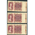 -25- Lott 3 stk. 100 kr. 1977H, VK - Erstatningssedler. 1977 HF, HO & HS

Kv. 1/1- til 1 / Numisma Mynthandel A/S: kr.  210,-