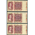 -8- Lott 3 stk. 100 kr. 1977Q, VK - QA, QB & QC. Brunt rstall og seddelnummer.

Kv. 1 til 1/1+ / Numisma Mynthandel A/S: kr.  1,-