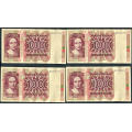 -10- Lott 4 stk. 100 kr. 1977Q, VK - QG svart rstall og seddelnummer, QH, QI & QJ. Brunt rstall og seddelnummer.

Kv. 1/1- til 1/1+ / Numisma Mynthandel A/S: kr.  210,-