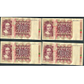 -11- Lott 4 stk. 100 kr. 1977Q, VK - QK liten rift vs; svart rstall og seddelnummer. QL, QM & QN. Brunt rstall og seddelnummer.

Kv. 1/1- til 1 / Numisma Mynthandel A/S: kr.  210,-