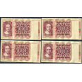 -12- Lott 4 stk. 100 kr. 1977Q, VK - QO svart rstall og seddelnummer, QP (stor rift verst til hyre), QR (3 mm rift oppe) & QS. Brunt rstall og seddelnummer.

Kv. 1/1- til 1 / Numisma Mynthandel A/S: kr.  1,-