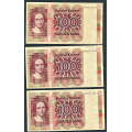 -23- Lott 3 stk. 100 kr. 1977H, VK - HP, HR & HS. 

Kv. 1/1- til 1/1+ / Numisma Mynthandel A/S: kr.  1,-