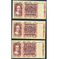 -30- Lott 3 stk. 100 kr. 1980H, VK - HD, HE, rift vs. & HF. 

Kv. 1/1- til 1/1+ / Numisma Mynthandel A/S: kr.  82,-