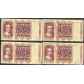 -33- Lott 4 stk. 100 kr. 1980H, VK - HO, HP, HR liten flekk og HS. 

Kv. 1 til 1/1+ / Numisma Mynthandel A/S: kr.  218,-