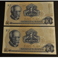 10 kr. 1983 Ci * Kv. 0. Katv kr. 80. Nr. rekkef. - Bilder er sedlene. Kv.0. Pris Kjp N er en (1) seddel. Ved kjp av flere er de i nr. rekkeflge. Ikke salr. Kun 1 igjen . De andre er solgt. / Tore Rimstad: kr.  40,-