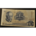 10 kr. 1983 C O * Kv. 0/01 * Katv. kr. 65 ** - Bilder er sedellen du fr. Pen usirkulert med sm viker. Vurder ogs fra bilder. / Tore Rimstad: NOK  20,-