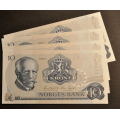 10 kr. 1983 CU  * Kv. 0 ** Nr. rekkeflge *Katv. kr.80* - Bilder er sedlene. Pris Kjp N er en (1) sedell. Ved kjp av flere er de i nr. rekkeflge. Ikke salr.  Vurder ogs fra bilder. Kun 1 igjen. De andre er solgt. / Tore Rimstad: NOK  45,-