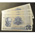 10 kr. 1984 CU * Kv. 0* Katv. kr. 80 *Nr. rekkeflge* - Bilder er sedlene. Kv.0. Pris KJP N er 1 (en) sedell. Ved kjp av flere er de i nr. rekkeflge. Du velger antall. IKKE SALR. / Tore Rimstad: NOK  45,-