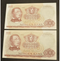 100 kr. 1973 V  * Kv. 0/01  Katv. kr. 480 * Usirkulert* - Bilder er sedene Vurder ogs fra bilder. Pris KJP N er en (1) sedell. Du velger antall. IKKE SALR. Kun 1 igjen. Den andre er solgt. / Tore Rimstad: kr.  240,-