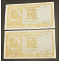 10 kr. 1972 K og 1973 M * kv. 0/01 * Katv. kr. 210 - Bilder er sedlene  du fr. Usirkulerte sedler.  Vurder fra bilder. IKKE SALR / Tore Rimstad: NOK  80,-