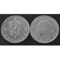 5 kr. 1975  * Kv. 0 ** Fra original mynt rull. - Topp mynter fra original rull i kv. 0. Pris Kjp N er en (1 stk). Du velger antall. Ikke salr. / Tore Rimstad: NOK  20,-