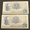 10 kr.1982 B W  * Kv. 0- *  Katv. kr. 108 ** - Bilder er sedlene.  Pene usirkulerte. Pris KJP N er en (1) sedell. Du velger antall. IKKE SALR. / Tore Rimstad: NOK  35,-