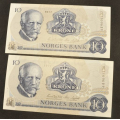 10 kr. 1977 A * Kv. 0  Nr rekkeflge. Katv. kr. 80 - Bilder er sedlene. Kv. 0. Pris KJP N er 1 (en) stk. Ved kjp av flere er de i nr. rekkeflge. Du velger antall. IKKE SALR. / Tore Rimstad: NOK  40,-