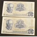 10 kr. 1977 AU * Kv. 0  Nr rekkeflge. Katv. kr. 80 - Bilder er sedlene. Kv. 0. Pris KJP N er 1 (en) stk. Ved kjp av flere er de i nr. rekkeflge. Du velger antall. IKKE SALR. / Tore Rimstad: NOK  40,-