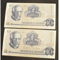 10 kr. 1977 AV * Kv. 0  Nr rekkeflge. Katv. kr. 80 - Bilder er sedlene. Pene i kv.0.  Vurder ogs fra bilder. Pris KJP N er en (1) sedell. Ved kjp a flere er de i nr. rekkeflge.Du velger antall.IKKE SALR. / Tore Rimstad: kr.  40,-