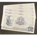 10 kr. 1977 A N * Kv. 0-  Nr rekkeflge. Katv. kr. 72 - Bilder er sedlene. Pene i kv.0-. De fleste er vel i kv. 0. Vurder ogs fra bilder. Pris KJP N er en (1) sedell. Ved kjp a flere er de i nr. rekkeflge.Du velger antall.IKKE SALR. / Tore Rimstad: NOK  30,-